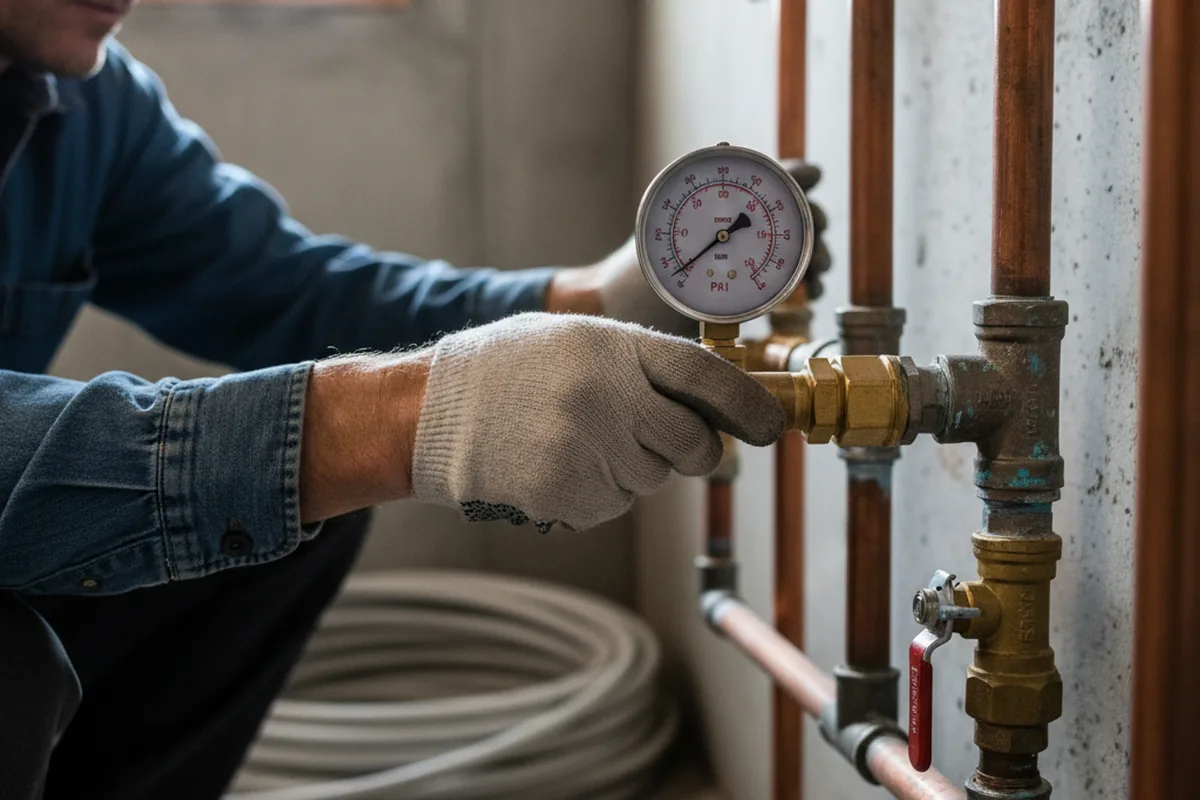 Pressure testing a repaired line during Water Line Repair in Inglis